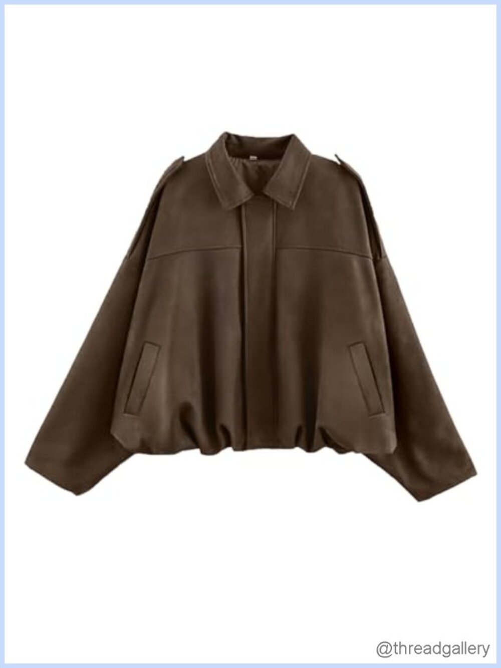 Womens Oversized Faux Suede Bomber Jacket Long Sleeve Cropped Coat Zip